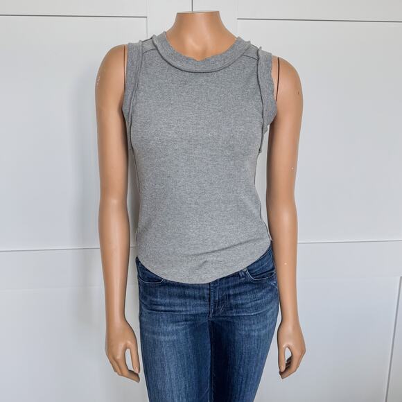 We The Free, Heather Grey Kate Tank, Ribbed Stretch Cotton, Women’s Medium - Picture 2 of 9